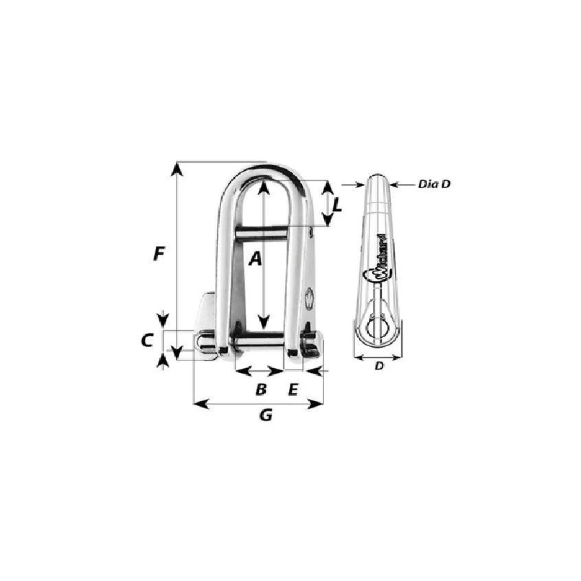 Wichard, Nøkkelsjakkel med tverrpinne mål.webp