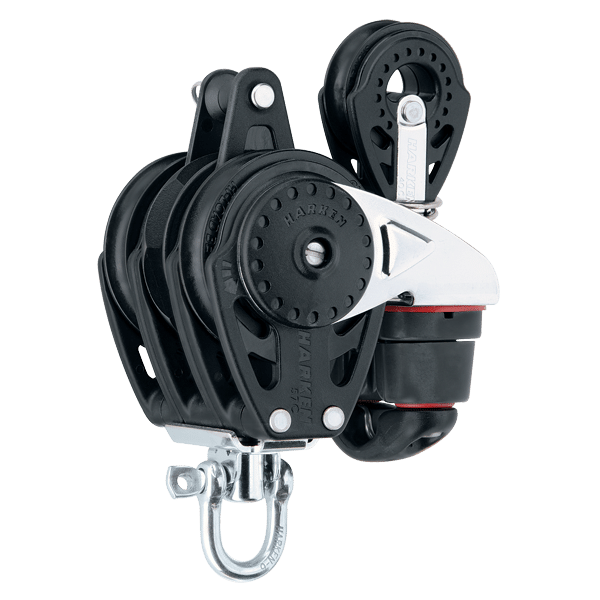 [2632] Harken, Blokk 57mm Carbo Ratchamatic Trippel Becket 150Cam Blk-40mm