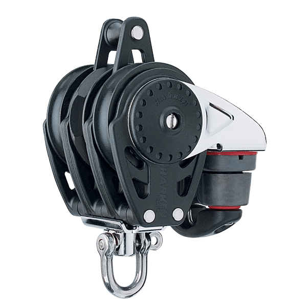 [2686] Harken, Blokk 75mm Carbo Ratchamatic Trippel Becket 150Cam