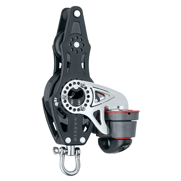 [2676] Harken, Blokk 57mm Carbo Fiolin Ratchet Becket 150Cam