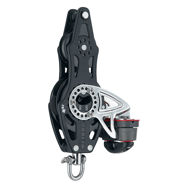 [2697] Harken, Blokk 75mm Carbo Ratchet Fiolin Becket 150Cam