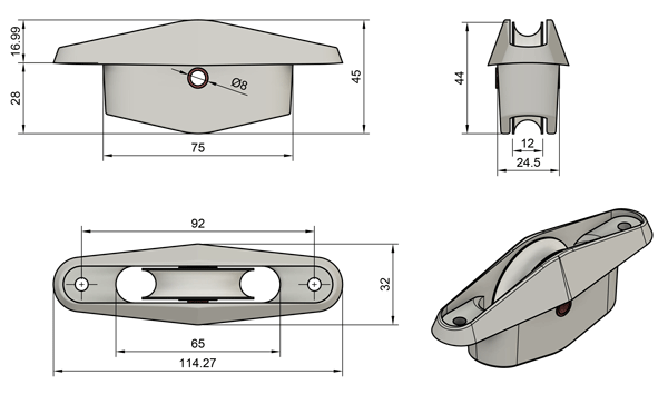[z3034] Delrin sheave box 45mm
