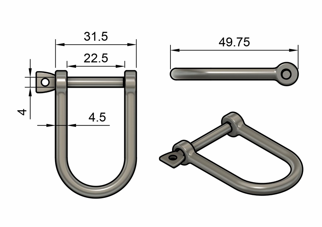 5mm long D shackle