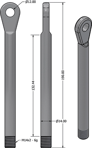Gooseneck Tach Eye Bolt 14mm /Ø12mm, L=190mm